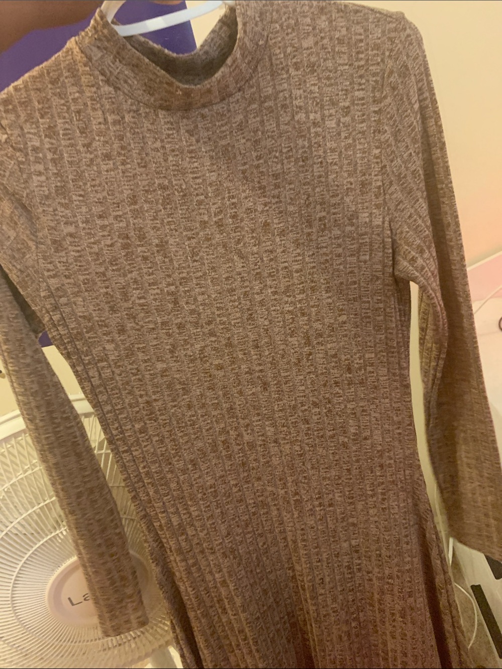 Women's Long Sleeve Ribbed Mock Neck Sweater Dress - Taupe